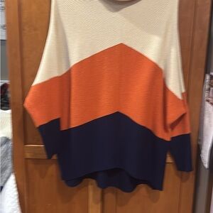 Colorblock Women's Sweater - Cream, Orange, and Navy